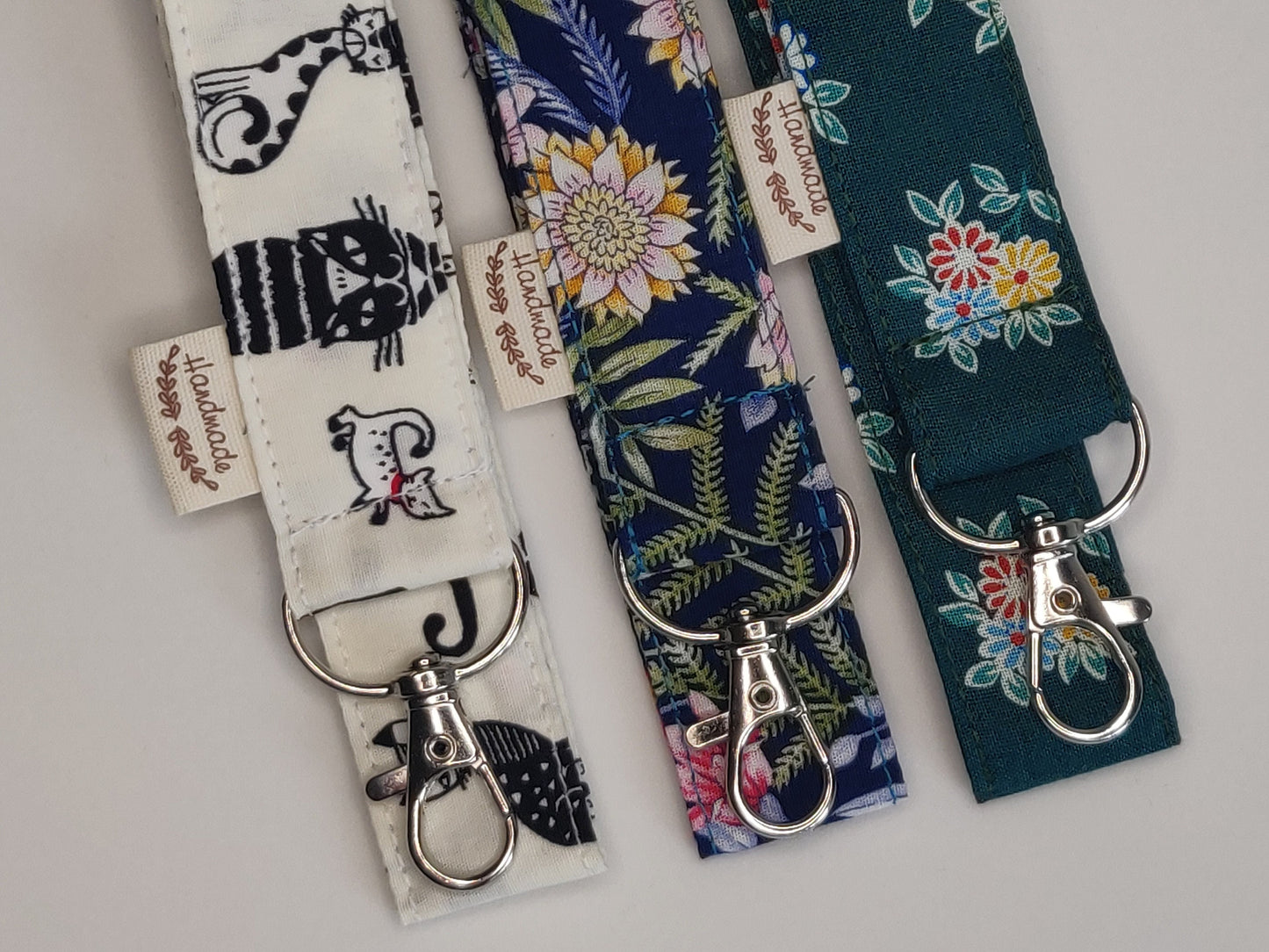 Floral Cotton Wristlet Keychain: Silver Swivel Clasp Keyring
