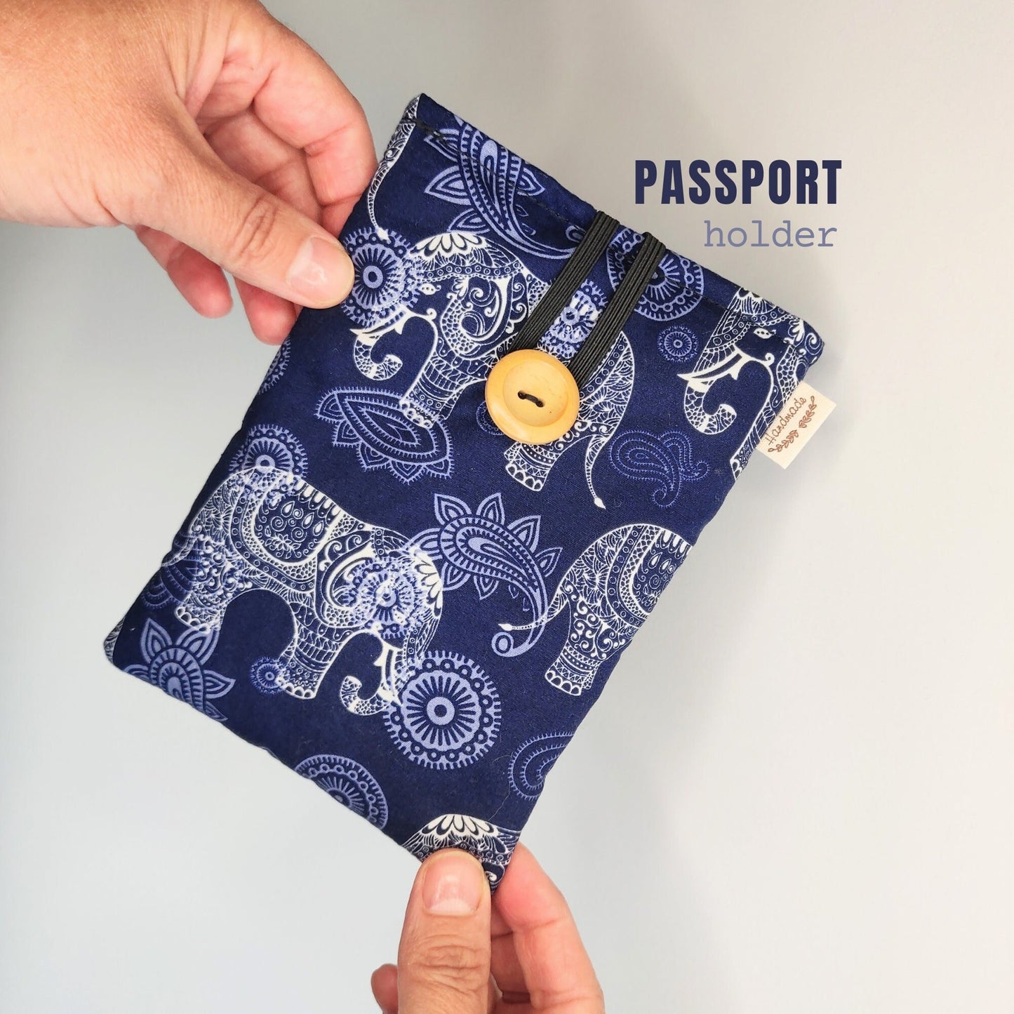 Elephant Print Passport Holder: Cotton Travel Wallet, Handmade