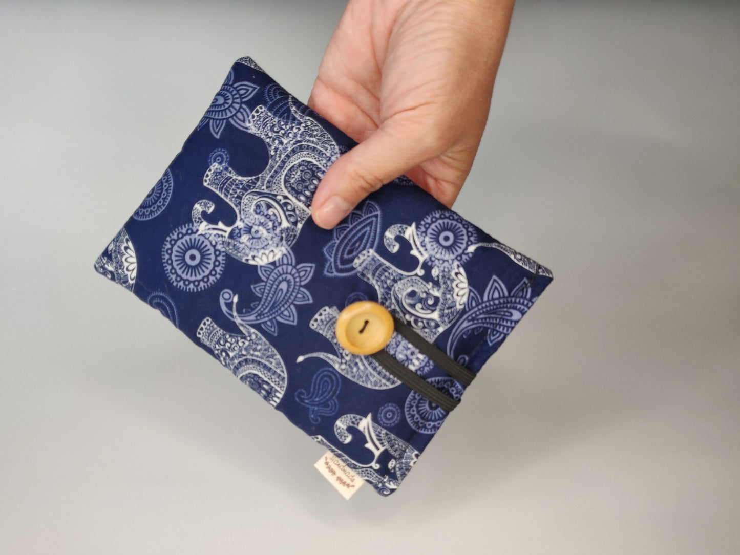 Elephant Print Passport Holder: Cotton Travel Wallet, Handmade