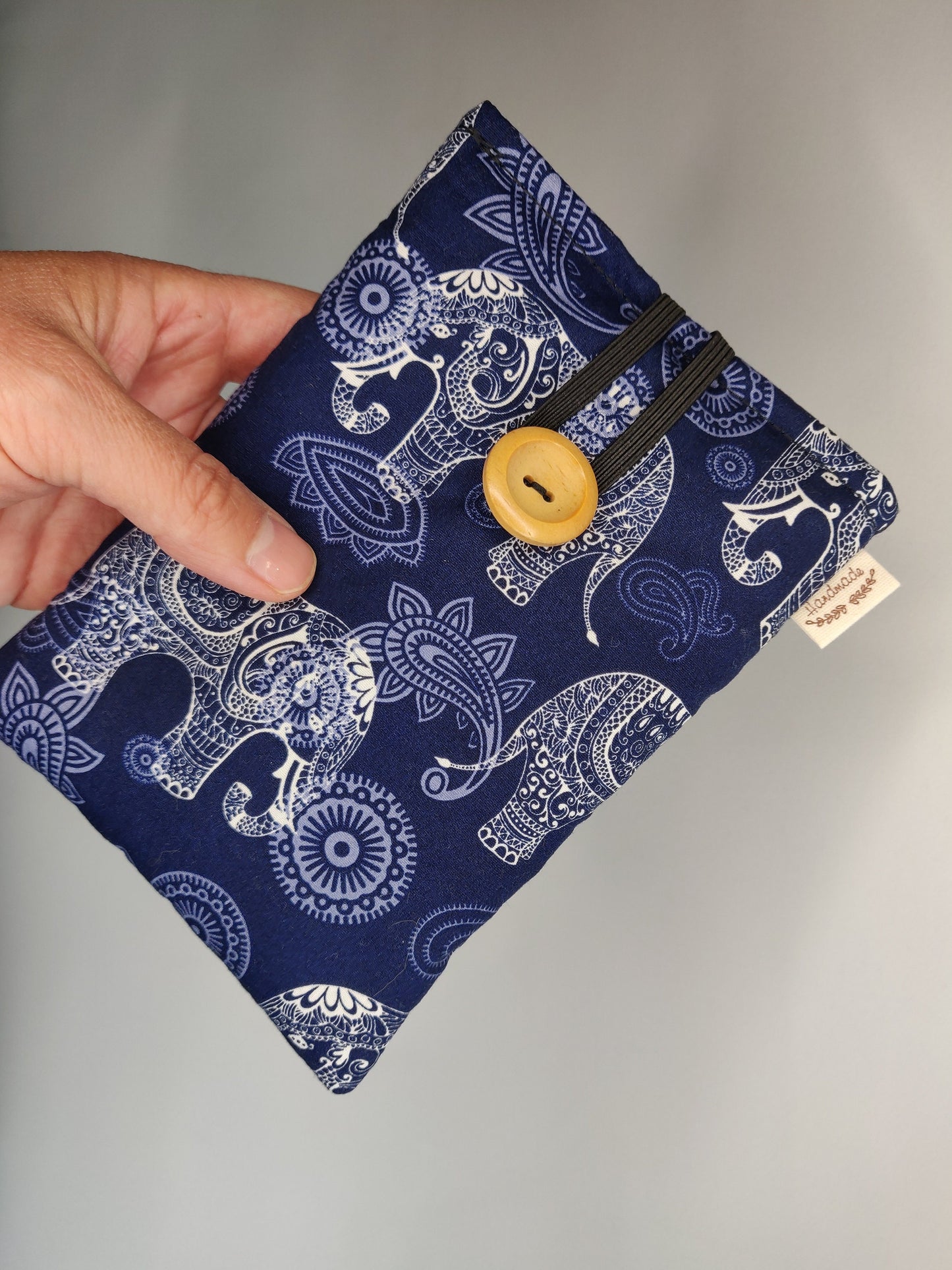 Elephant Print Passport Holder: Cotton Travel Wallet, Handmade