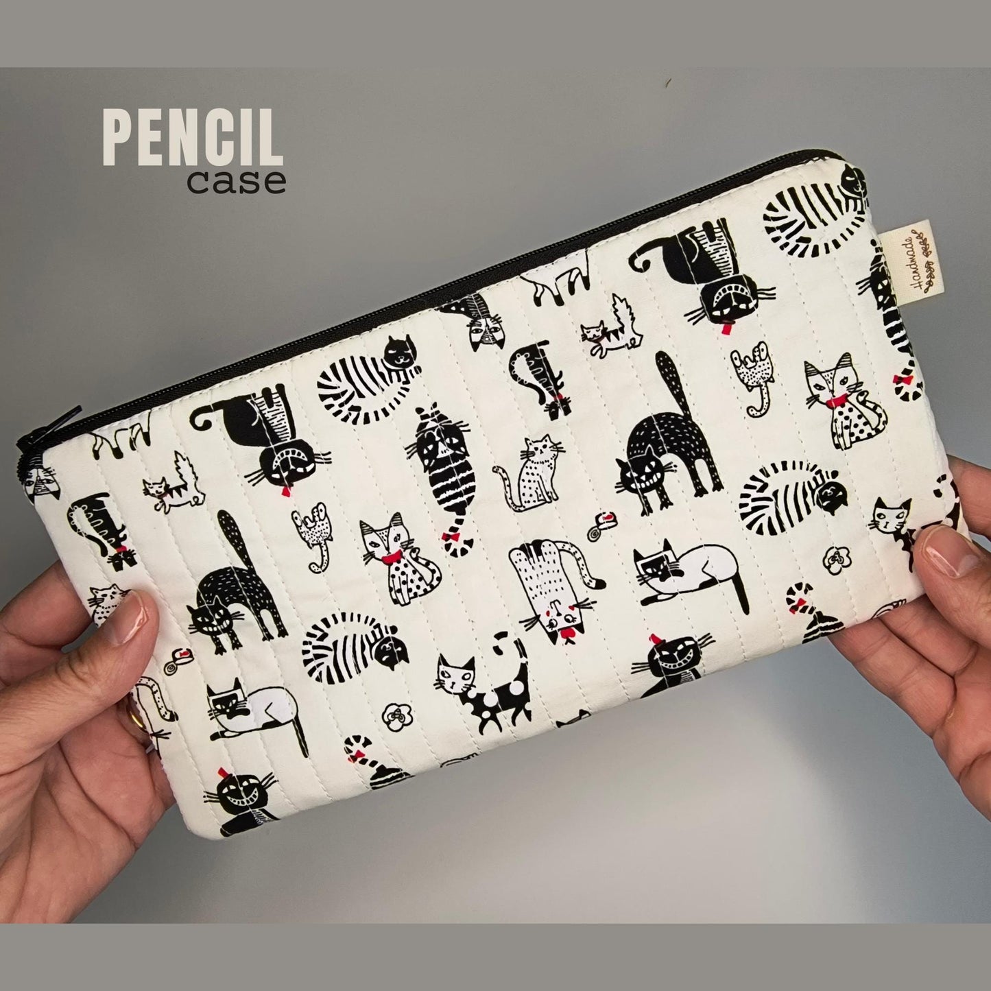 Handmade Cat Print Pencil Case: Quilted Cotton Pen Pouch