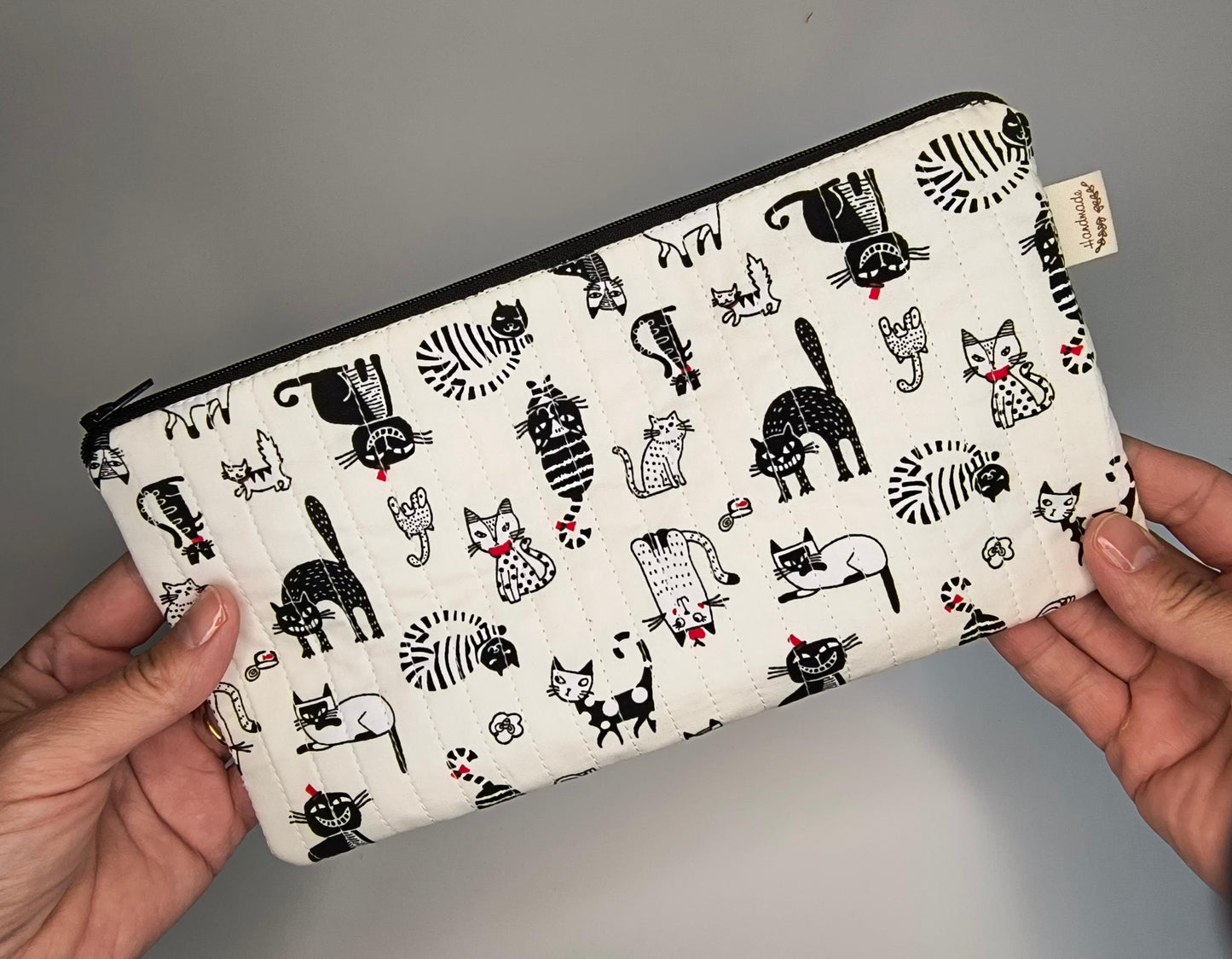 Handmade Cat Print Pencil Case: Quilted Cotton Pen Pouch