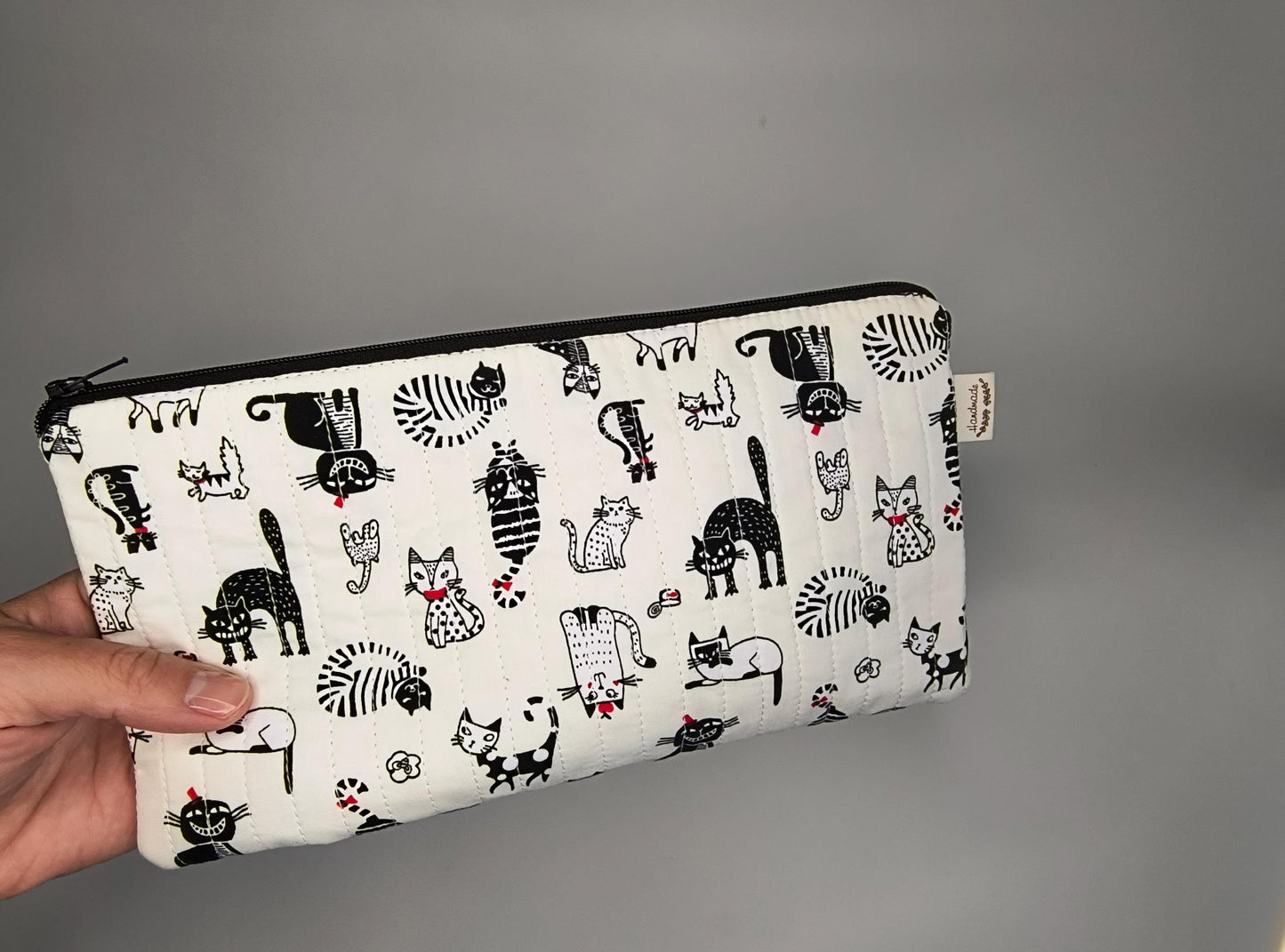 Handmade Cat Print Pencil Case: Quilted Cotton Pen Pouch