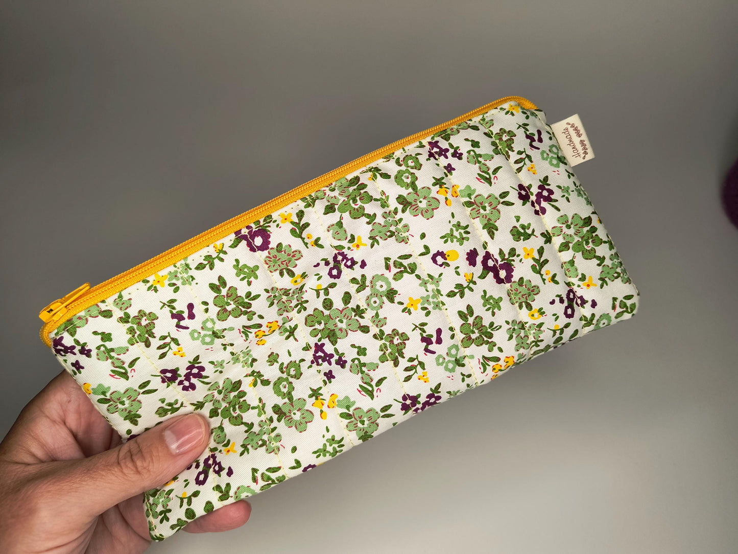 Floral Print Pencil Case: Quilted Cotton Zipper Pouch