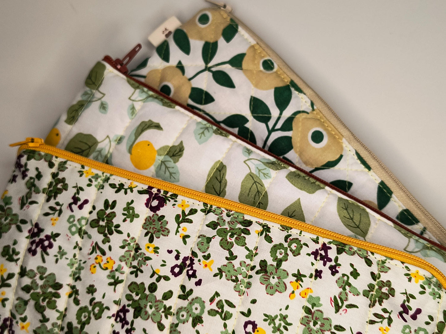 Floral Print Pencil Case: Quilted Cotton Zipper Pouch