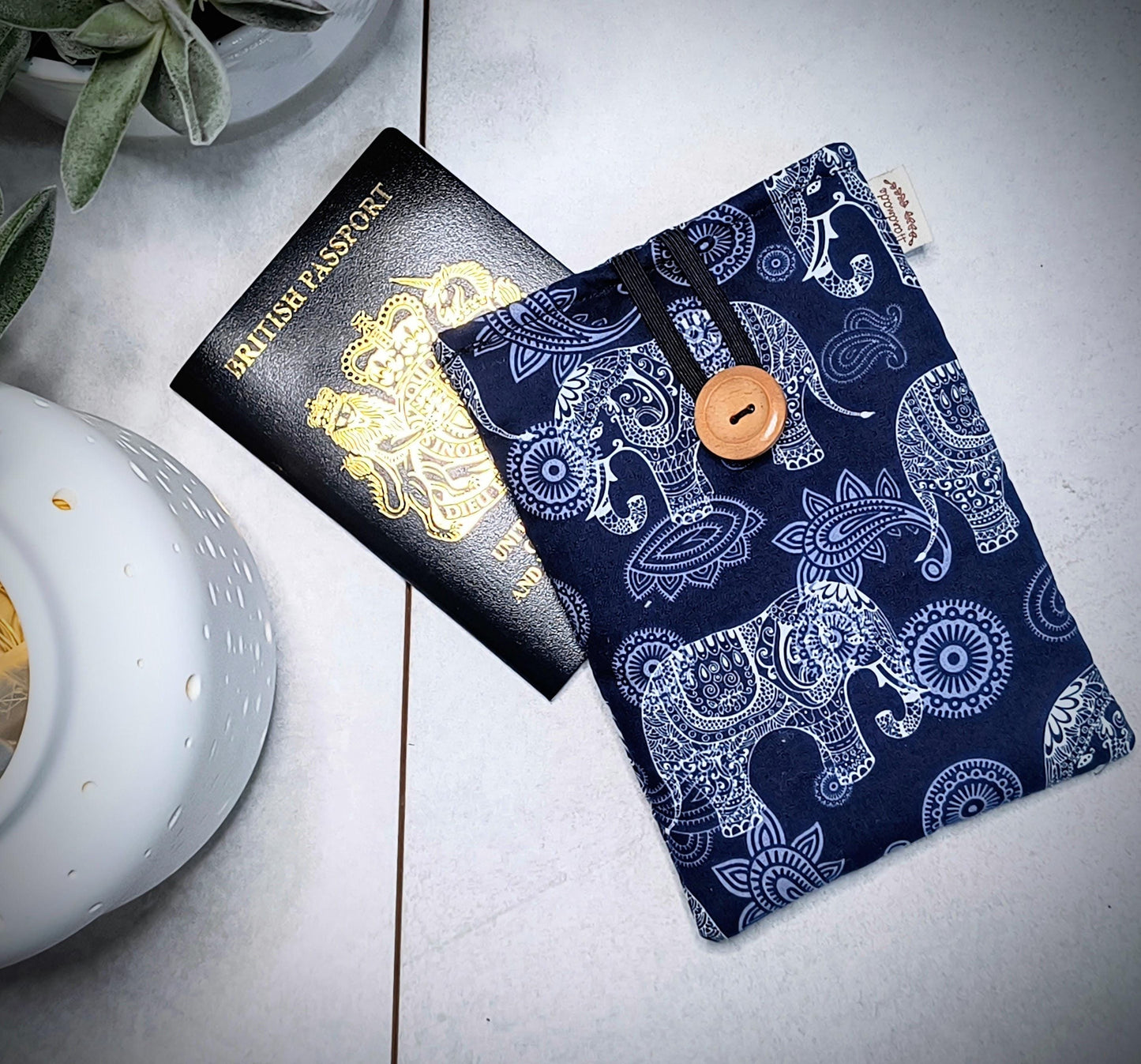 Elephant Print Passport Holder: Cotton Travel Wallet, Handmade