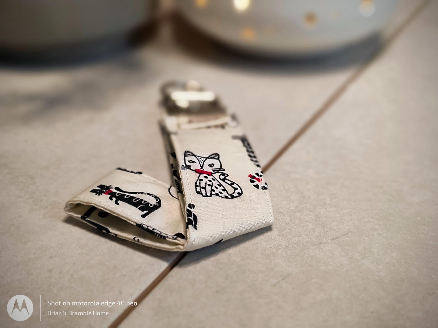 Cat Print Wristlet Keychain: Cotton Lanyard, Silver D Ring