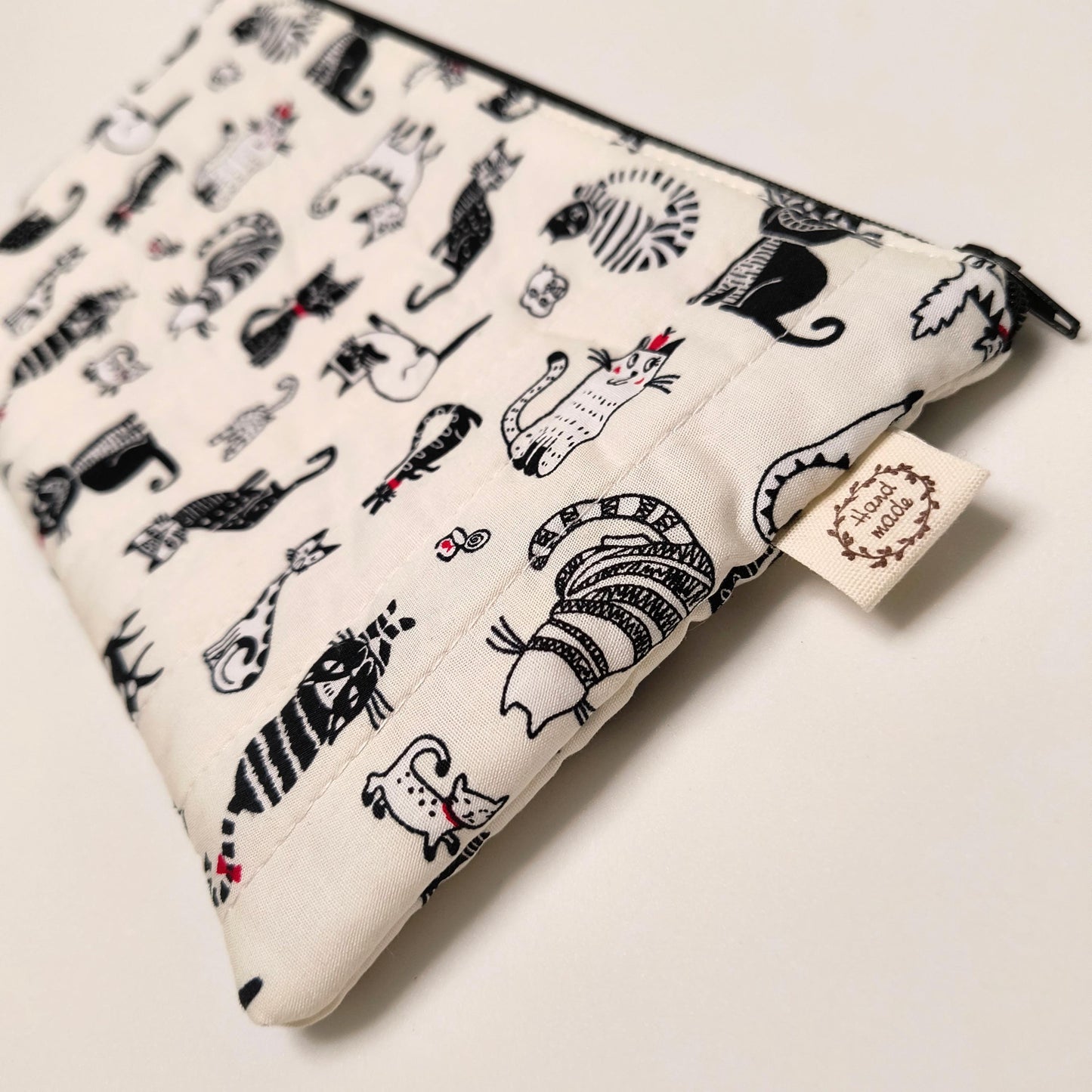 Handmade Cat Print Pencil Case: Quilted Cotton Pen Pouch