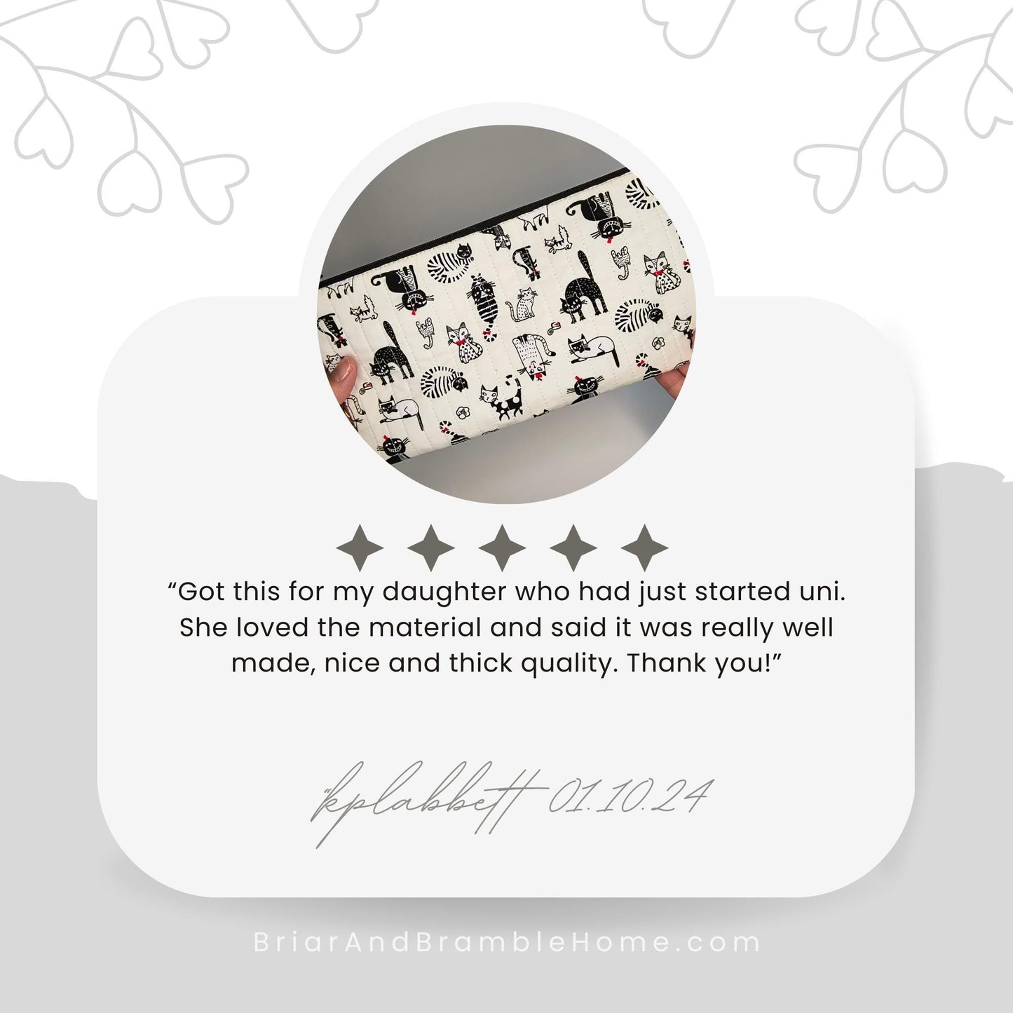 Handmade Cat Print Pencil Case: Quilted Cotton Pen Pouch