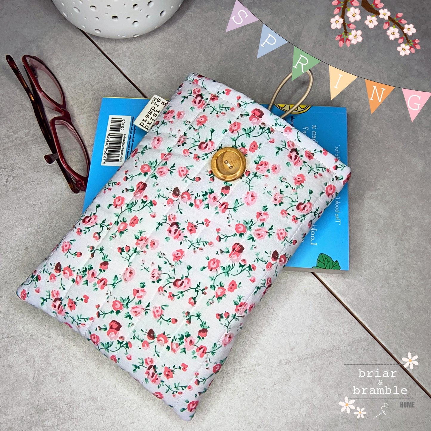 Quilted Kindle Sleeve: Pink Rose eReader Pouch