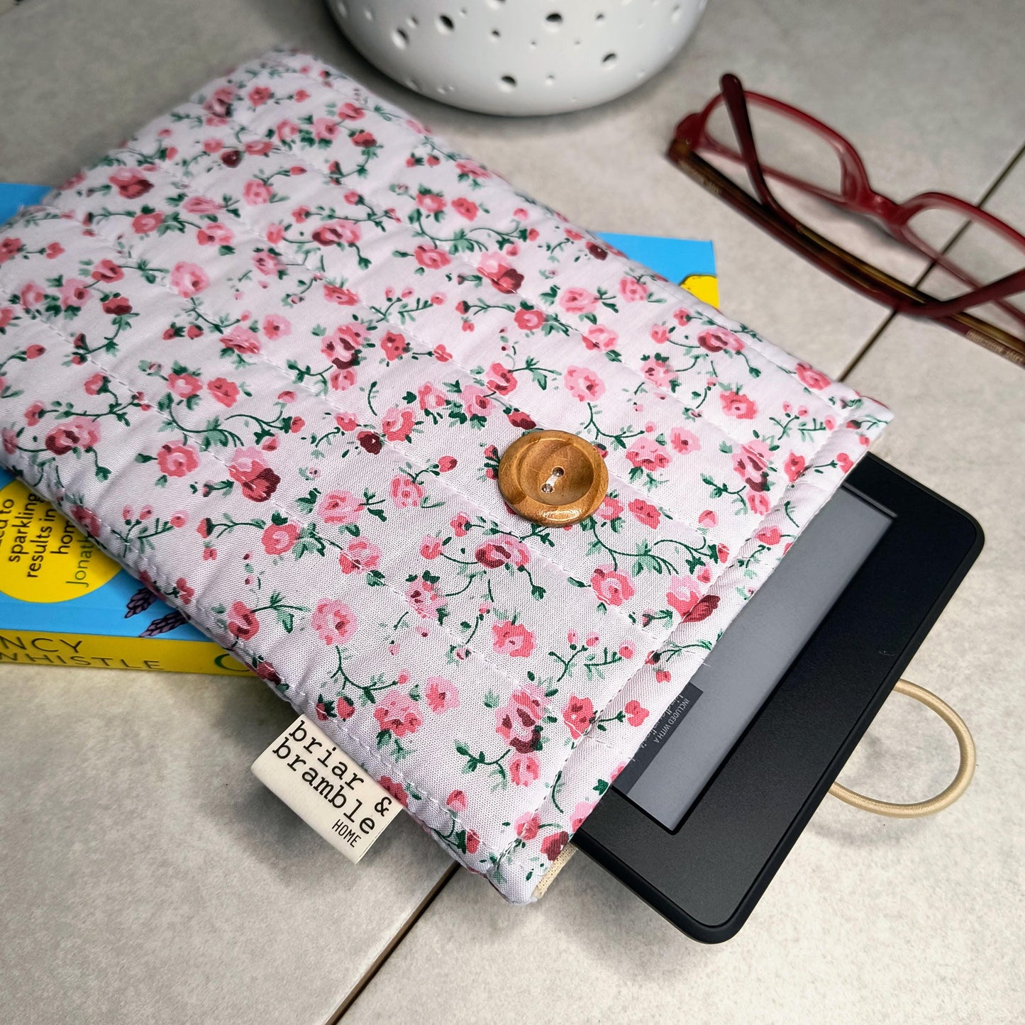 Quilted Kindle Sleeve: Pink Rose eReader Pouch