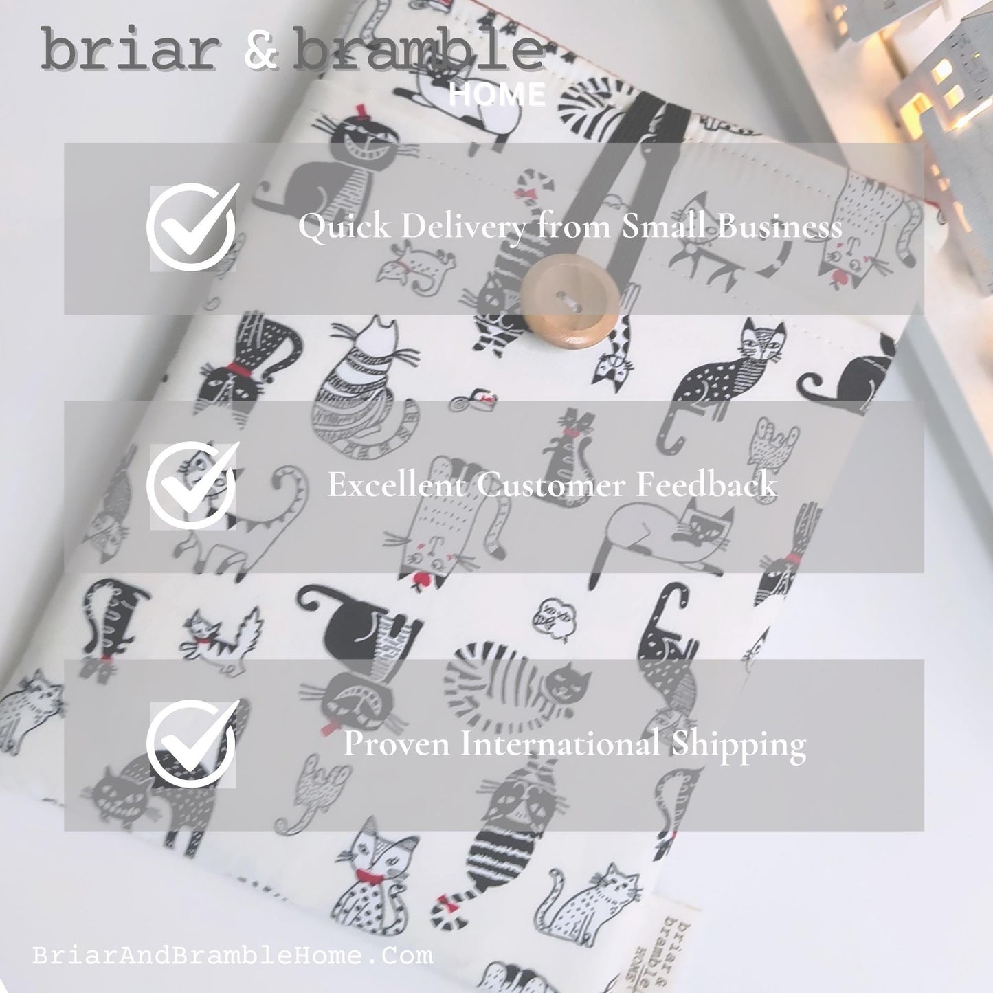 Cat Print Padded Kindle Sleeve with Pocket