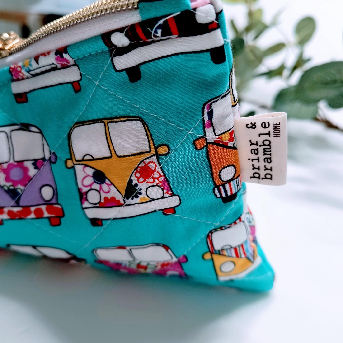 Handmade Quilted Zipper Pouch / Campervan Retro / Makeup Bag / Cotton Pencil Case / Travel Accessory