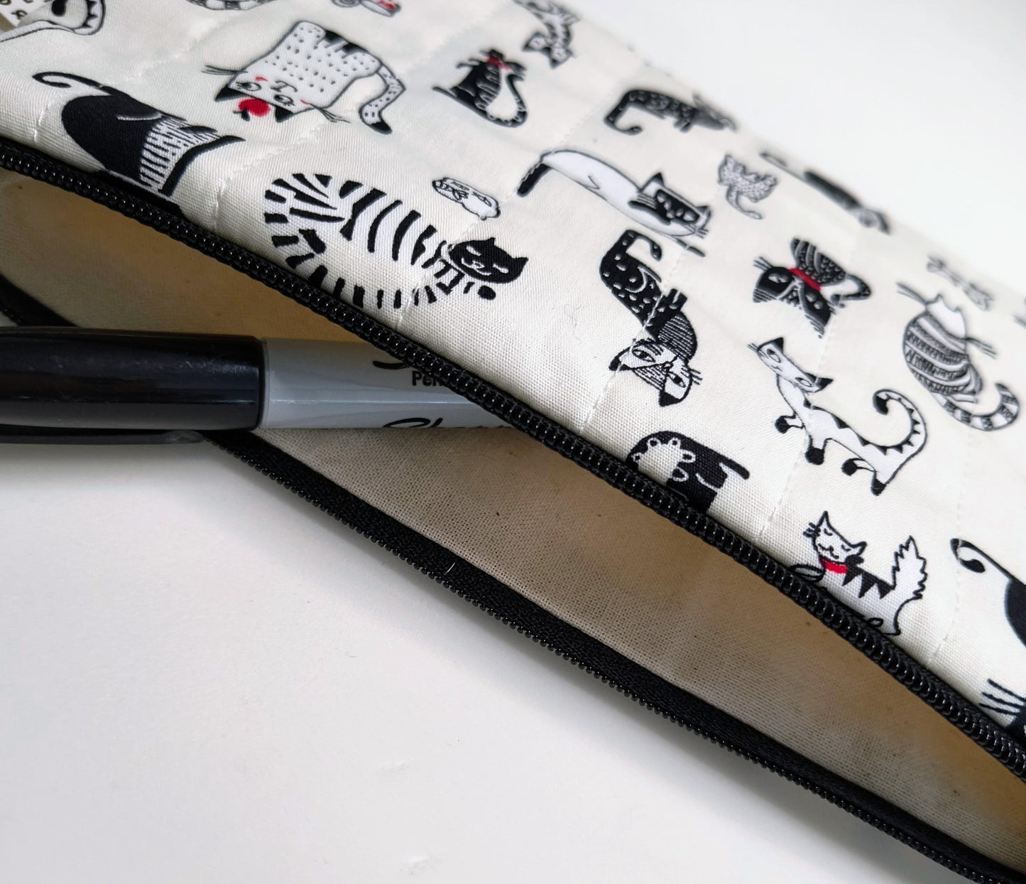 Handmade Cat Print Pencil Case: Quilted Cotton Pen Pouch