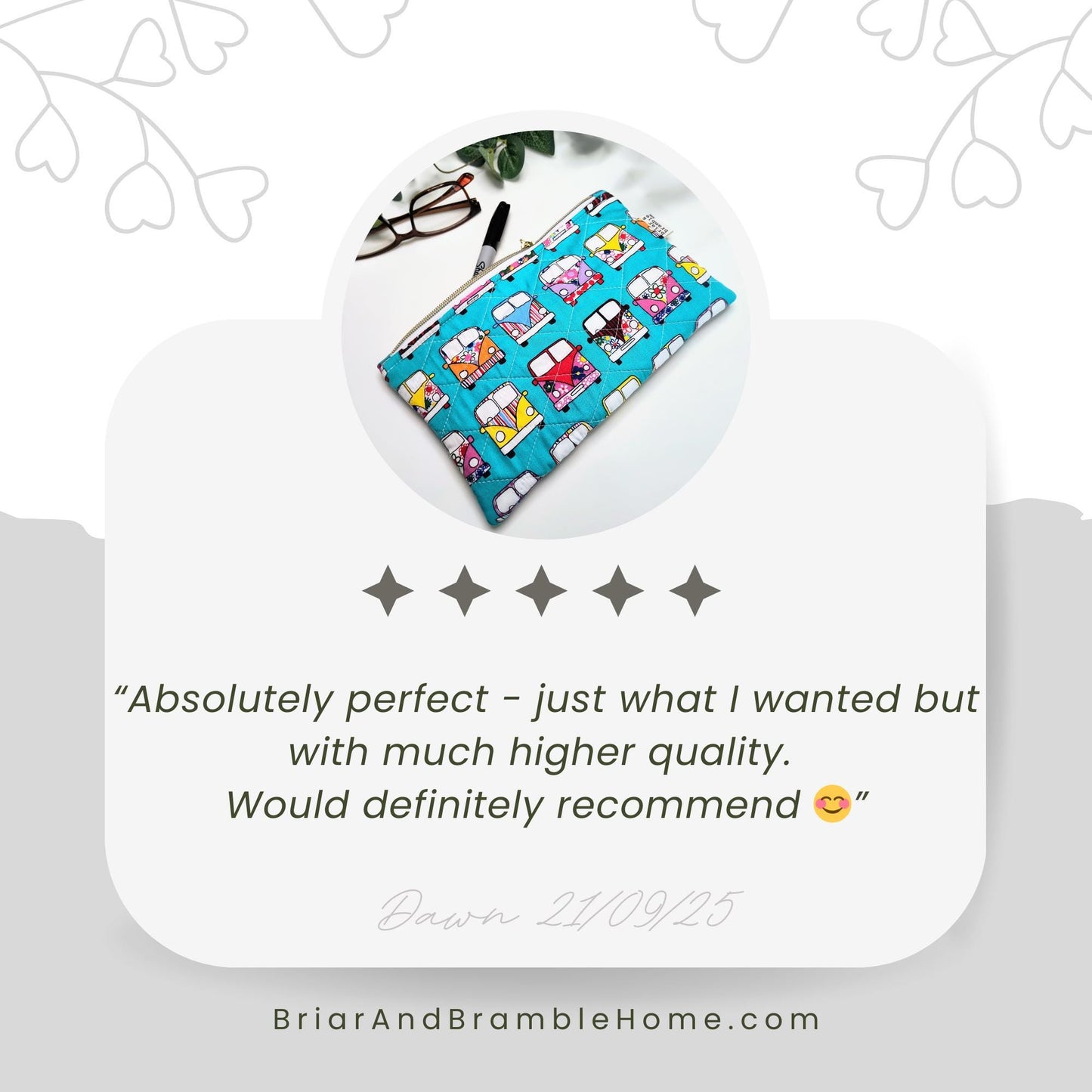 Handmade Quilted Zipper Pouch / Campervan Retro / Makeup Bag / Cotton Pencil Case / Travel Accessory