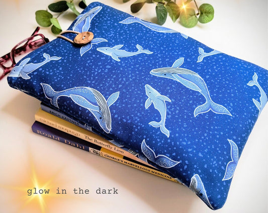 Glow in the Dark Book Sleeve: Cotton Dolphin Design - Travel Reading