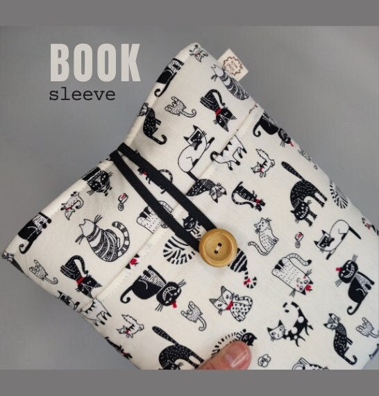 Cat Book Sleeve with Pocket: Padded Kindle Cover, Bookworm Gift