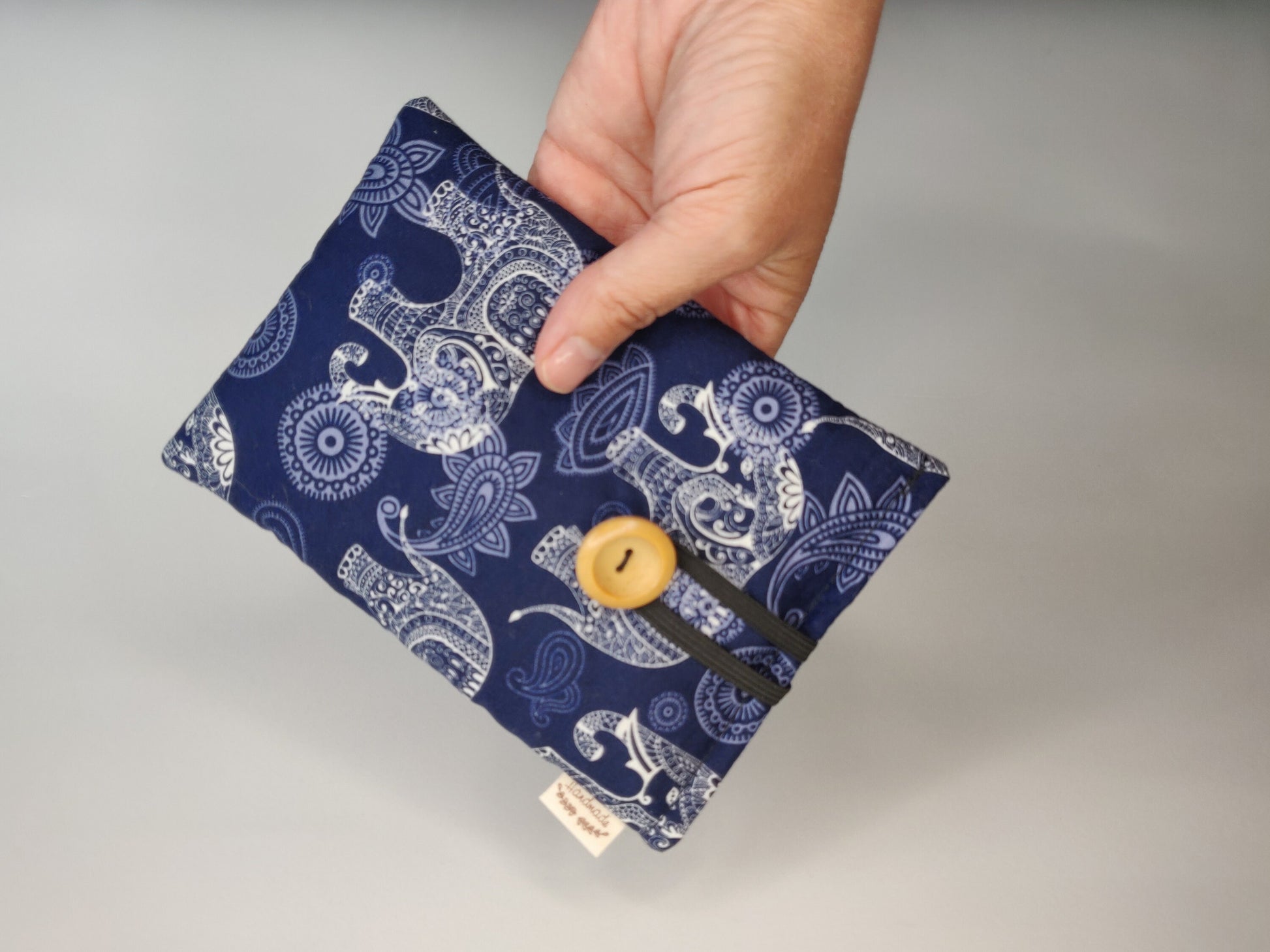 Elephant Print Passport Holder: Cotton Travel Wallet, Handmade