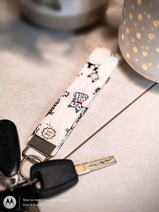 Cat Print Wristlet Keychain: Cotton Lanyard, Silver D Ring