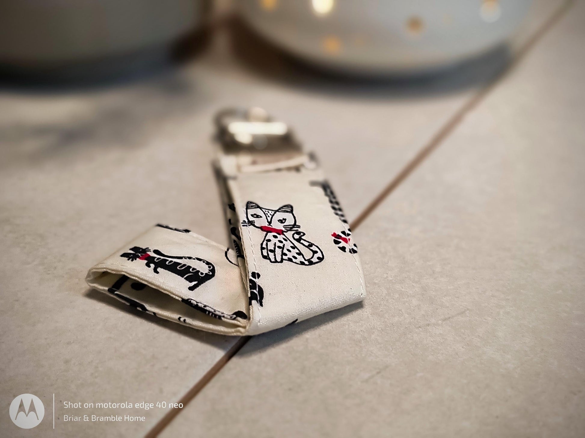 Cat Print Wristlet Keychain: Cotton Lanyard, Silver D Ring