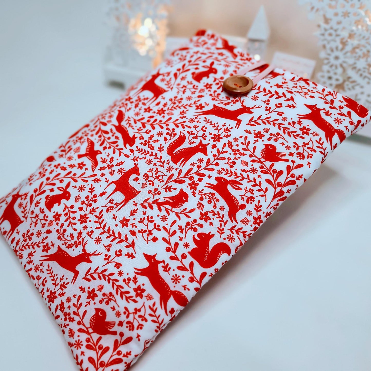 Festive Padded Book Sleeve: Winter Animals Print, Reader Gift