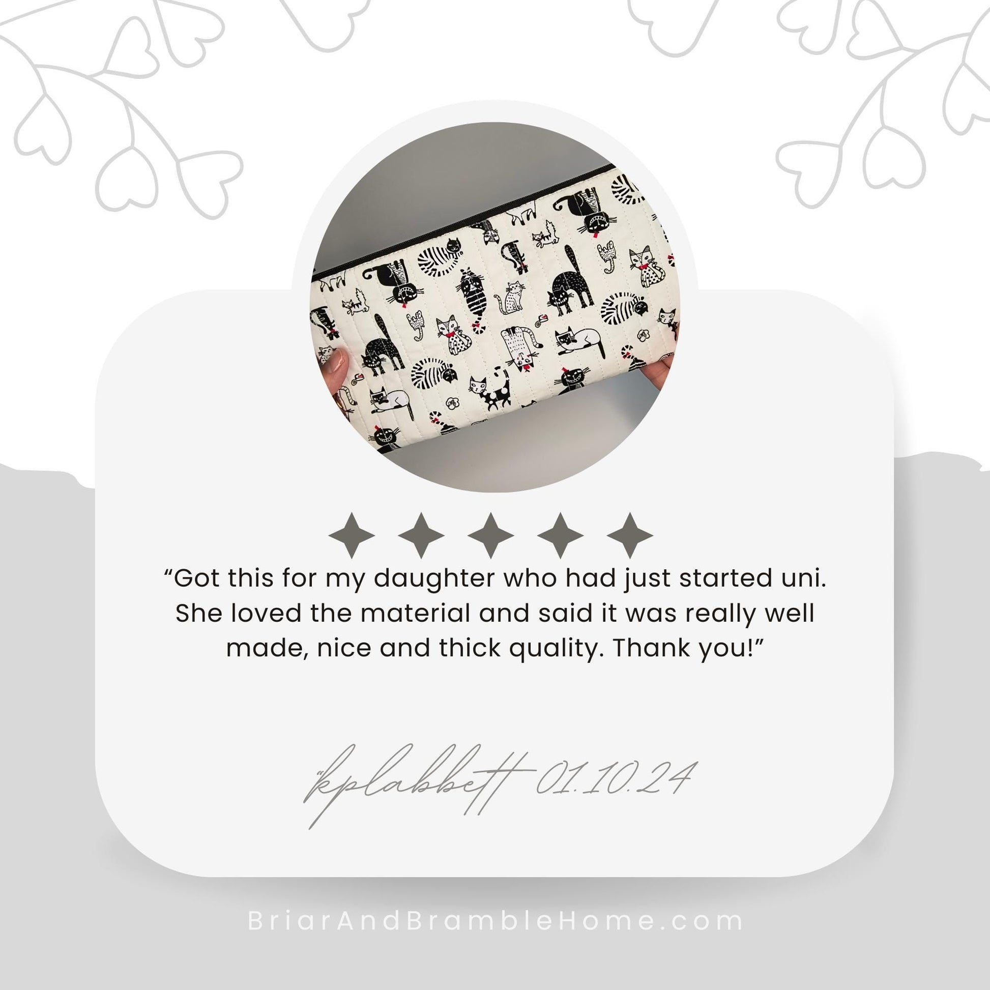 Handmade Cat Print Pencil Case: Quilted Cotton Pen Pouch
