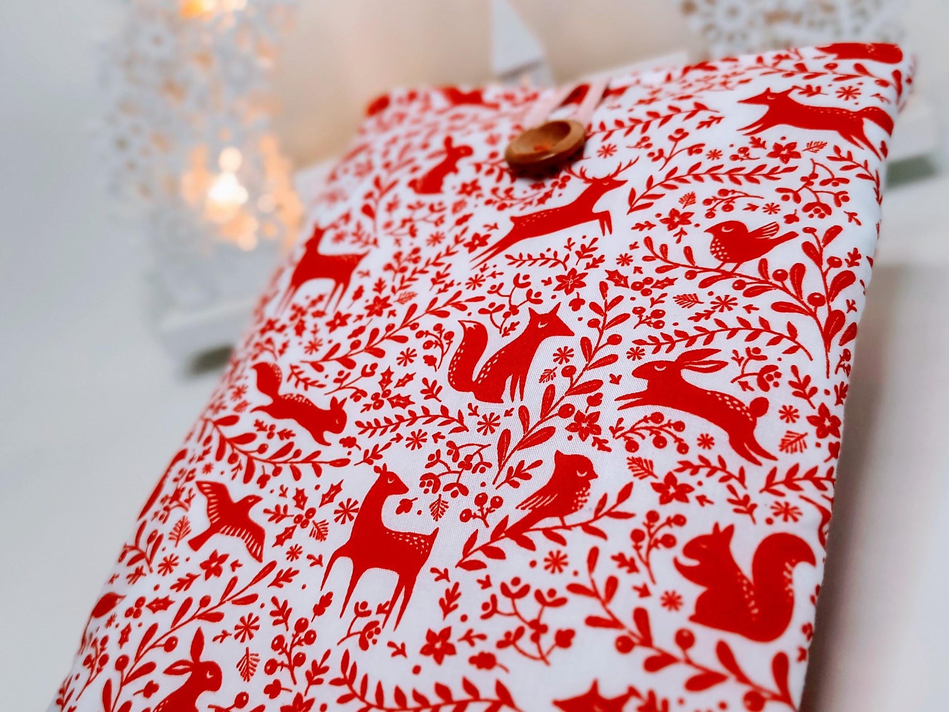Festive Padded Book Sleeve: Winter Animals Print, Reader Gift