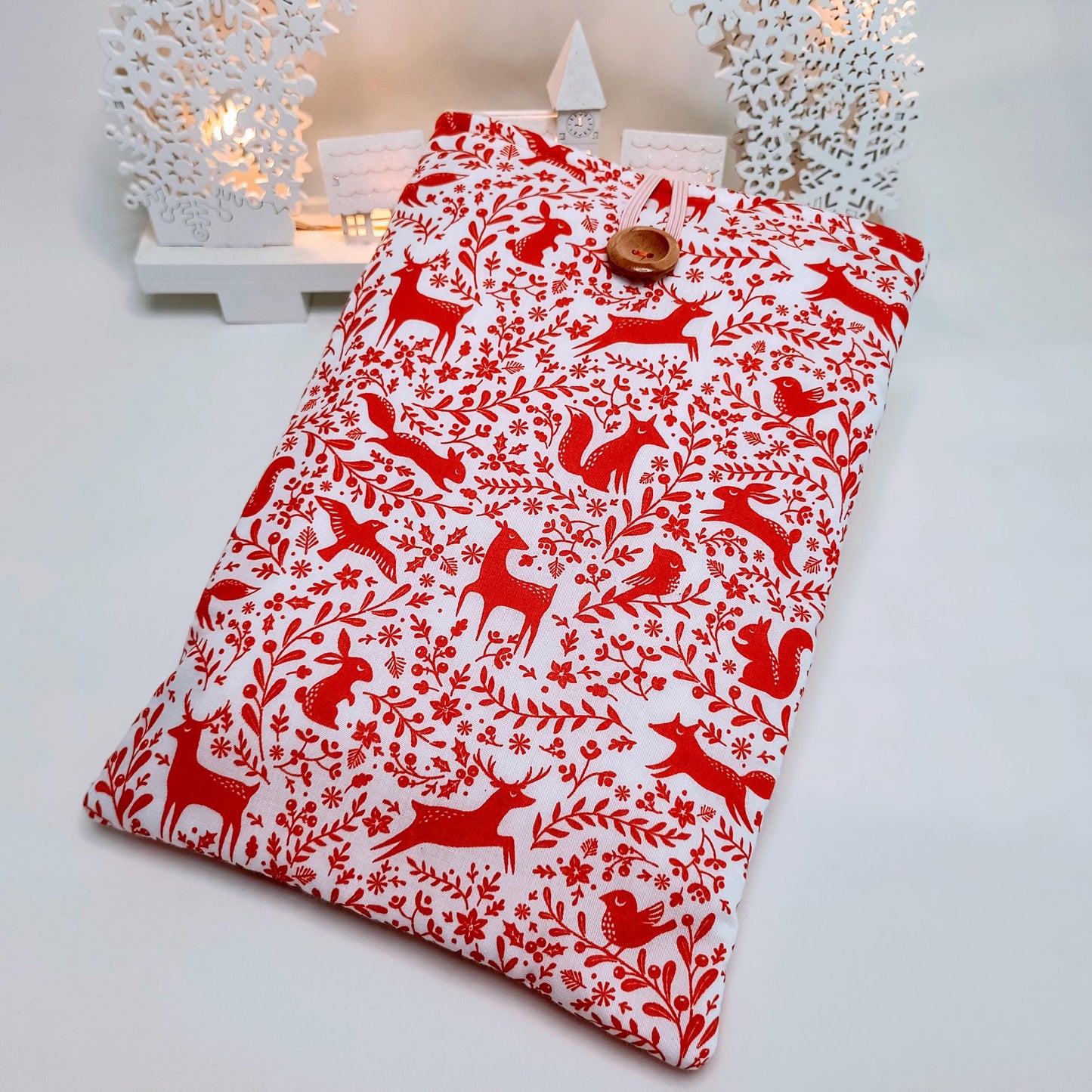 Festive Padded Book Sleeve: Winter Animals Print, Reader Gift