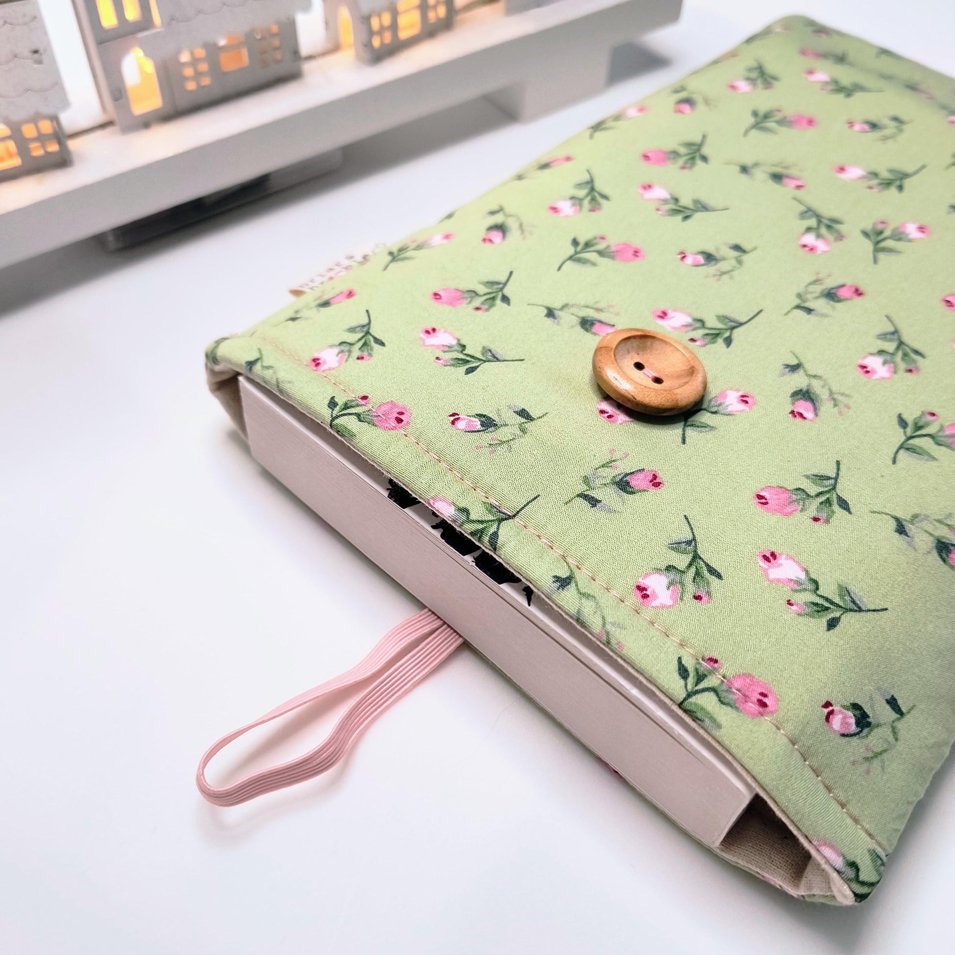 Floral Book Sleeve: Padded Cotton Book Cover with Button
