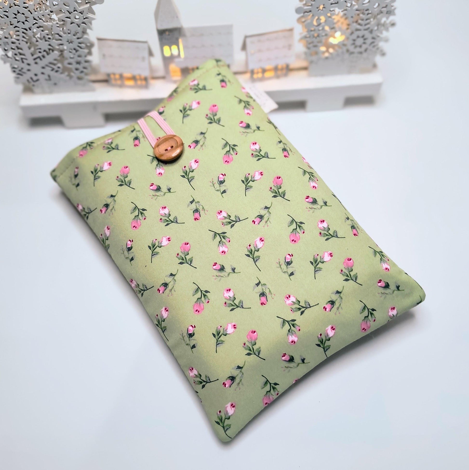 Floral Book Sleeve: Padded Cotton Book Cover with Button