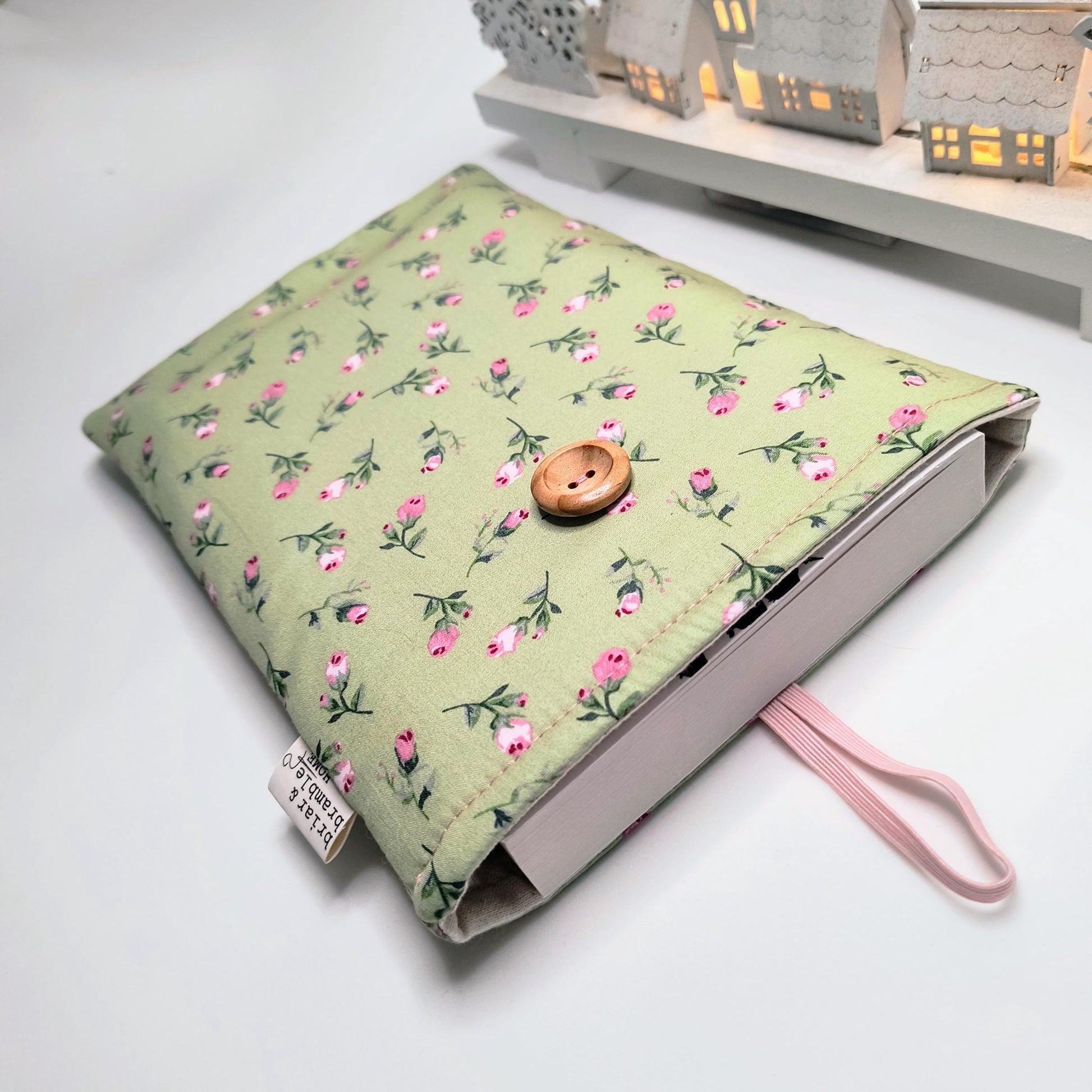 Floral Book Sleeve: Padded Cotton Book Cover with Button