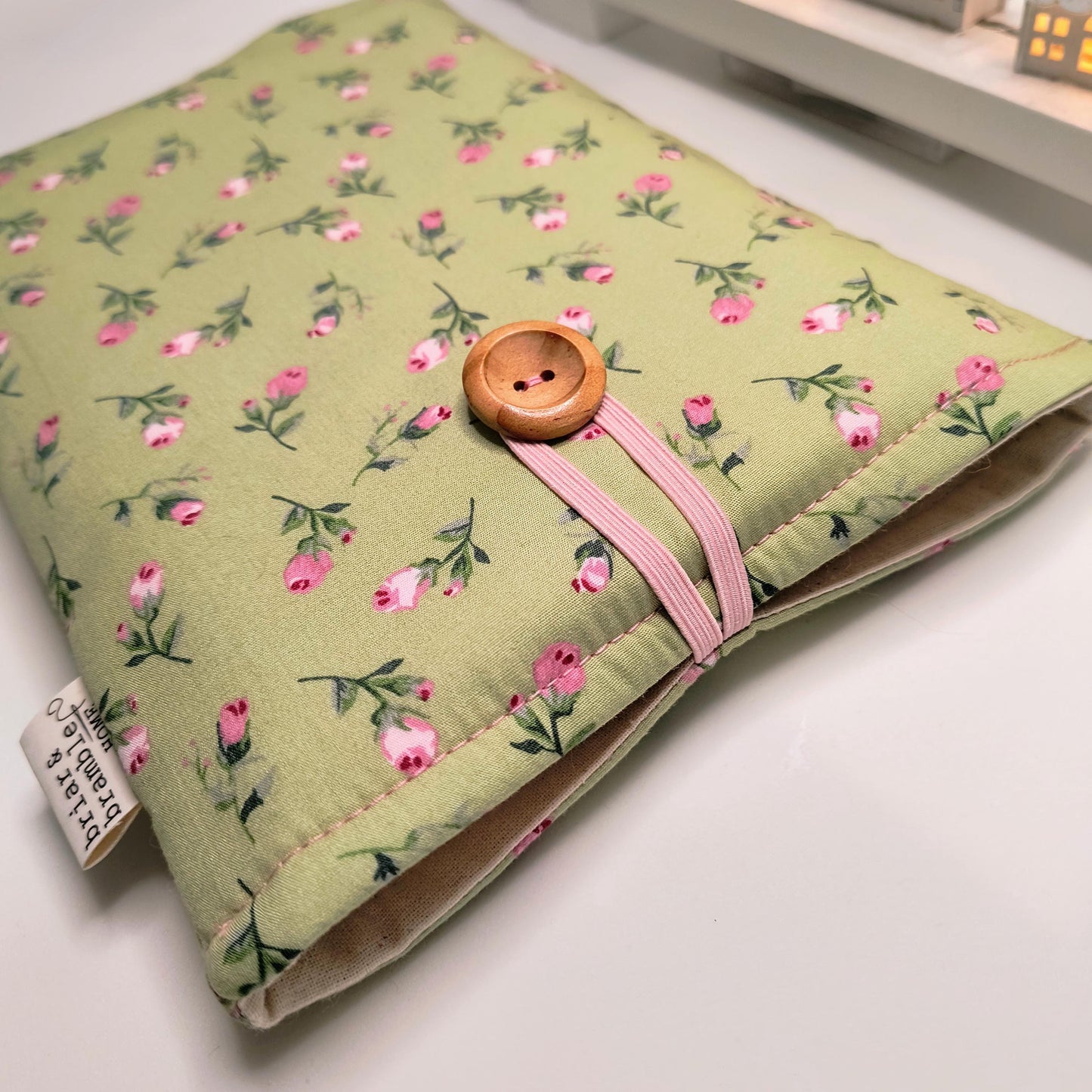 Floral Book Sleeve: Padded Cotton Book Cover with Button