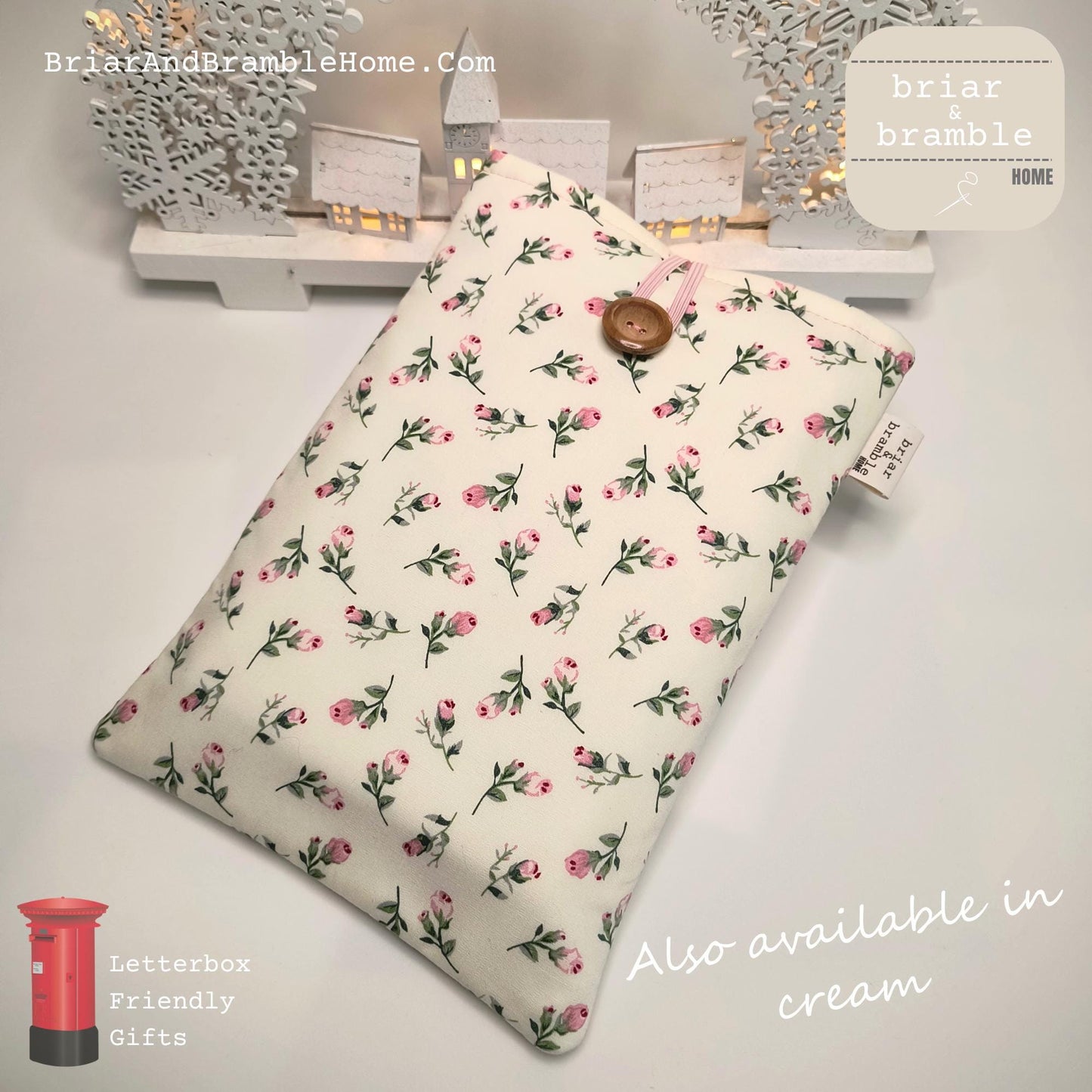 Floral Book Sleeve: Padded Cotton Book Cover with Button
