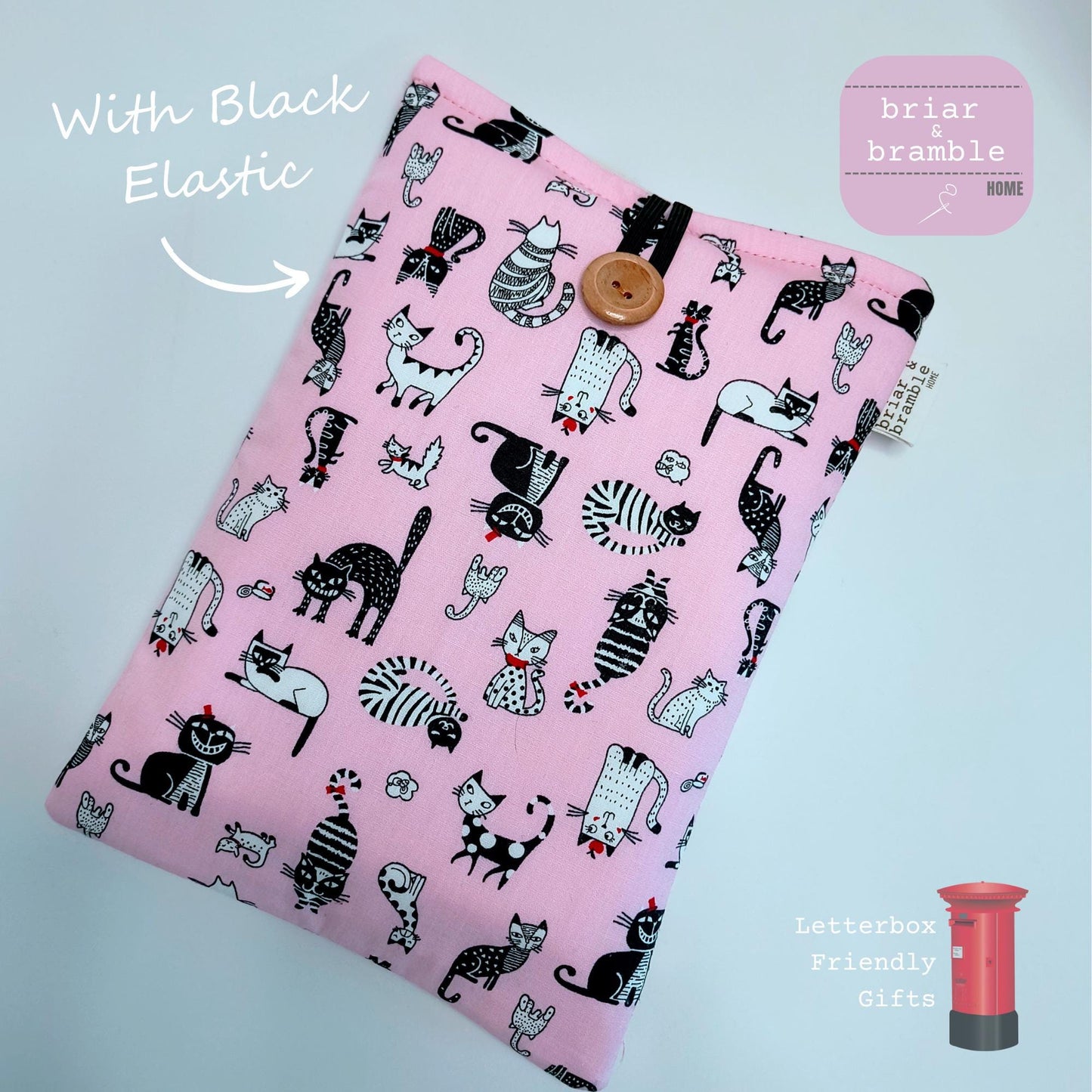 Pink Cat Book Sleeve: Padded Kindle Cover, Bookworm Gift