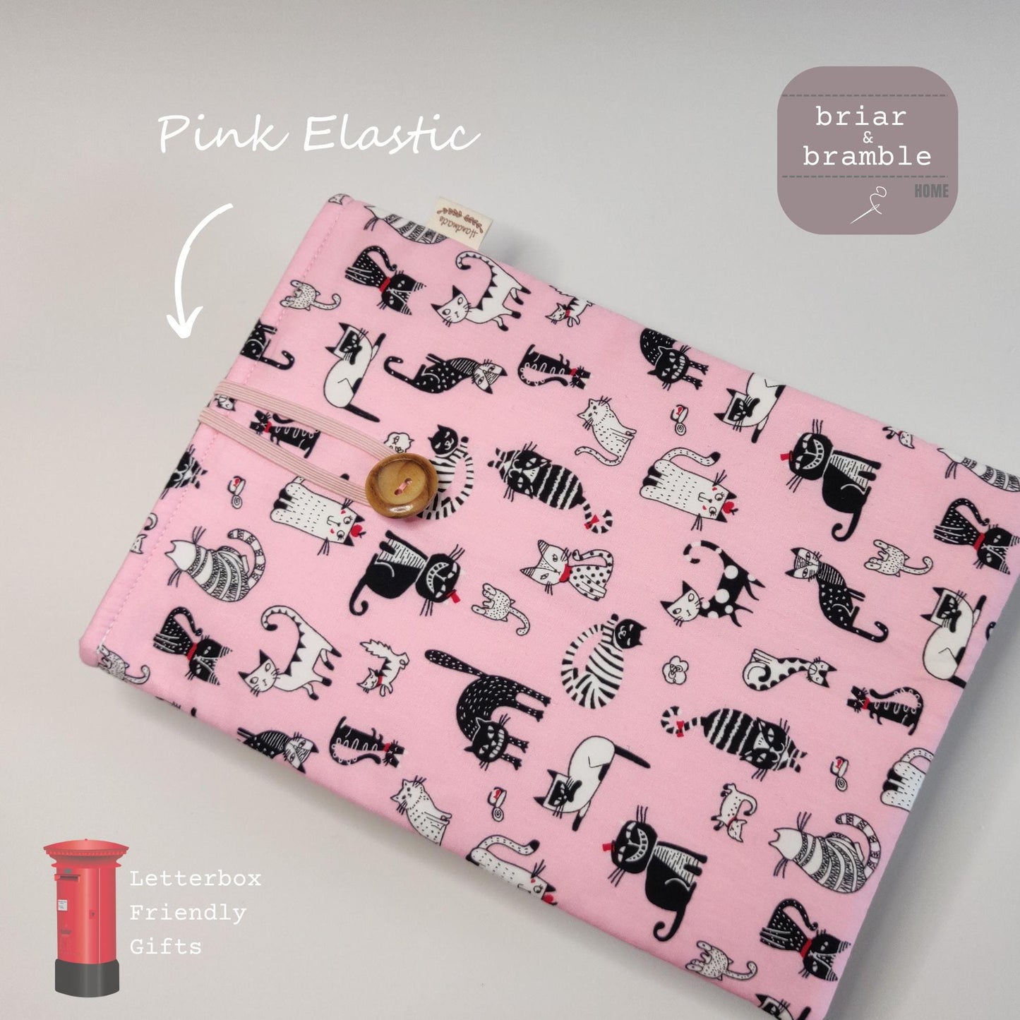 Pink Cat Book Sleeve: Padded Kindle Cover, Bookworm Gift