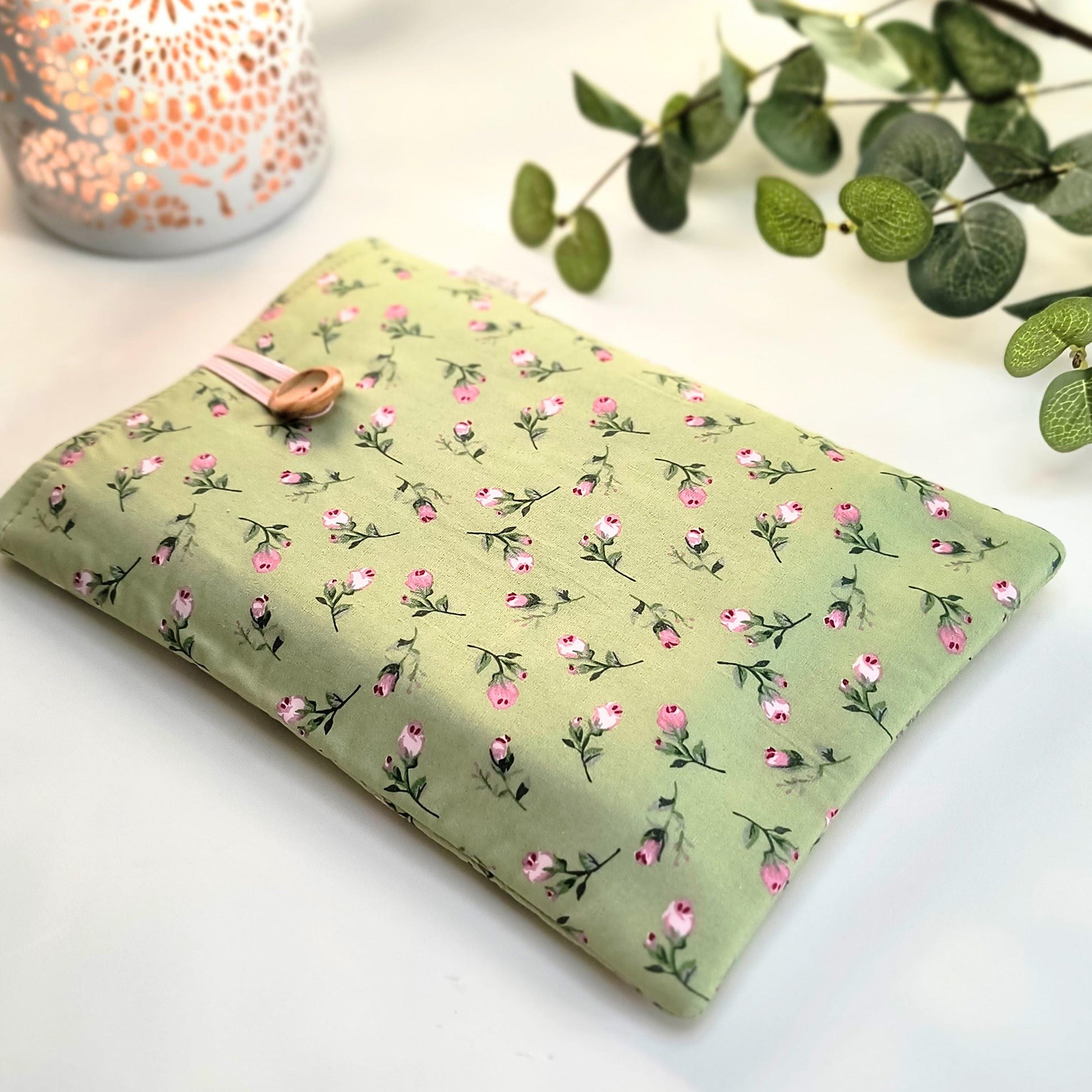 Floral Book Sleeve: Padded Cotton Book Cover with Button