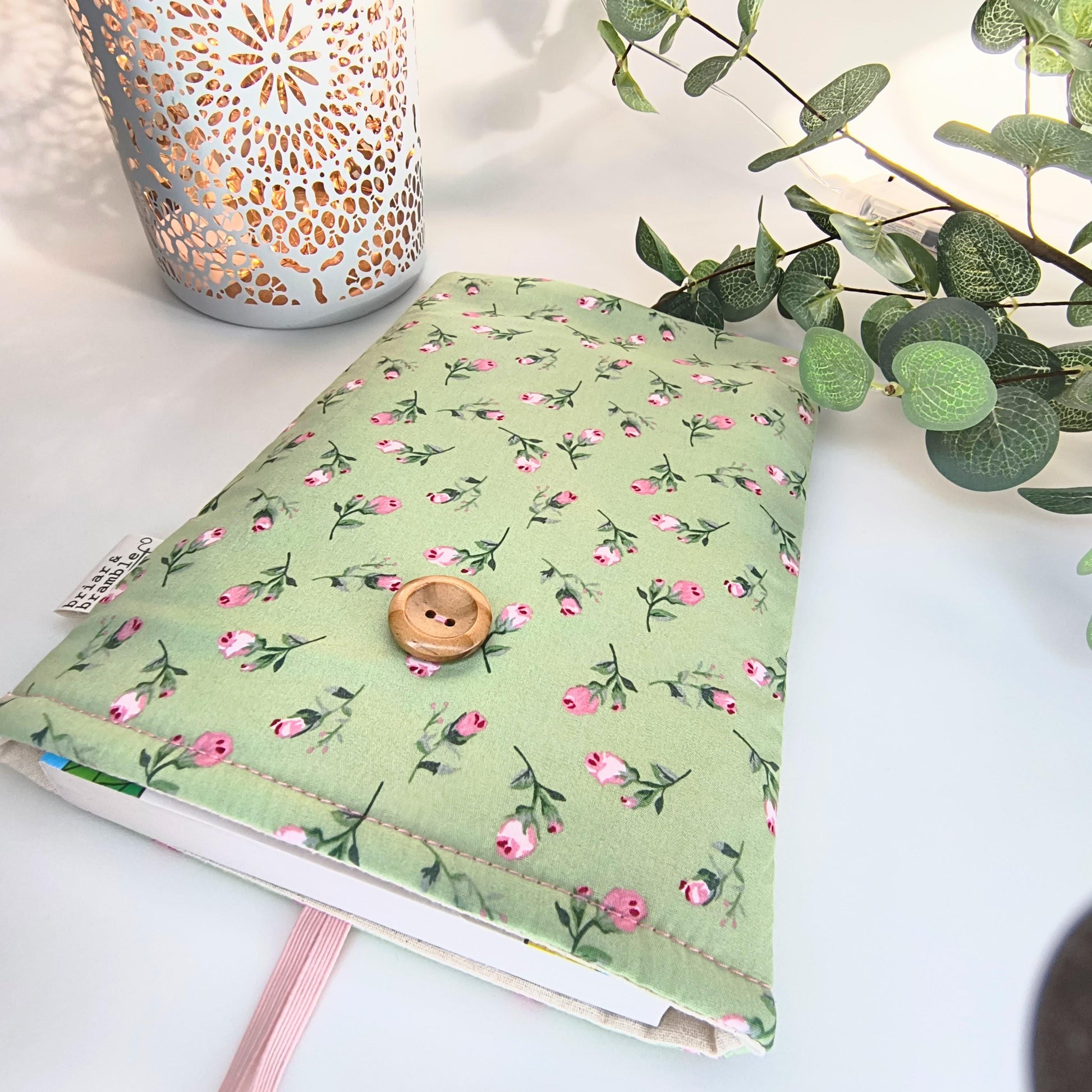 Floral Book Sleeve: Padded Cotton Book Cover with Button