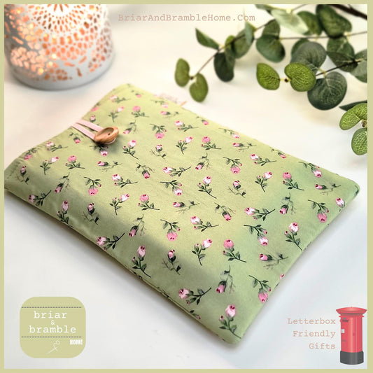 Floral Book Sleeve: Padded Cotton Book Cover with Button