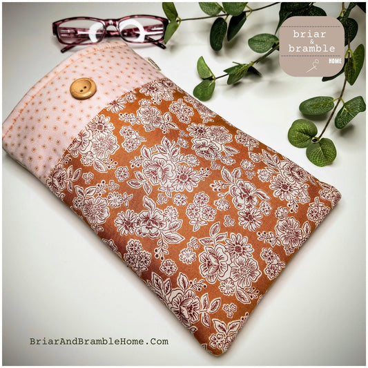 Peach Fuzz Floral Padded Book Sleeve: Cotton Kindle Cover