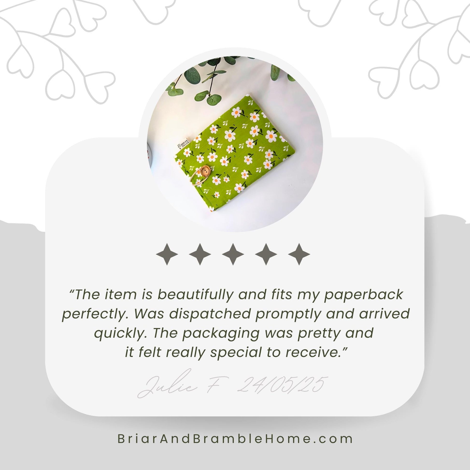 Daisy Print Padded Book Sleeve: Green Floral Cotton eReader Case