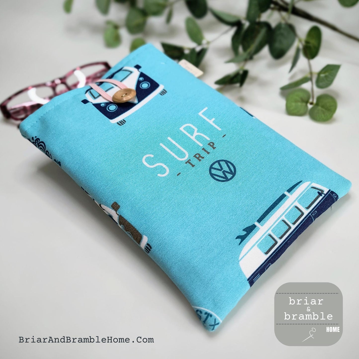 Camper Van Book Sleeve: Surfs Up Kindle Cover, Handmade Cotton Pouch