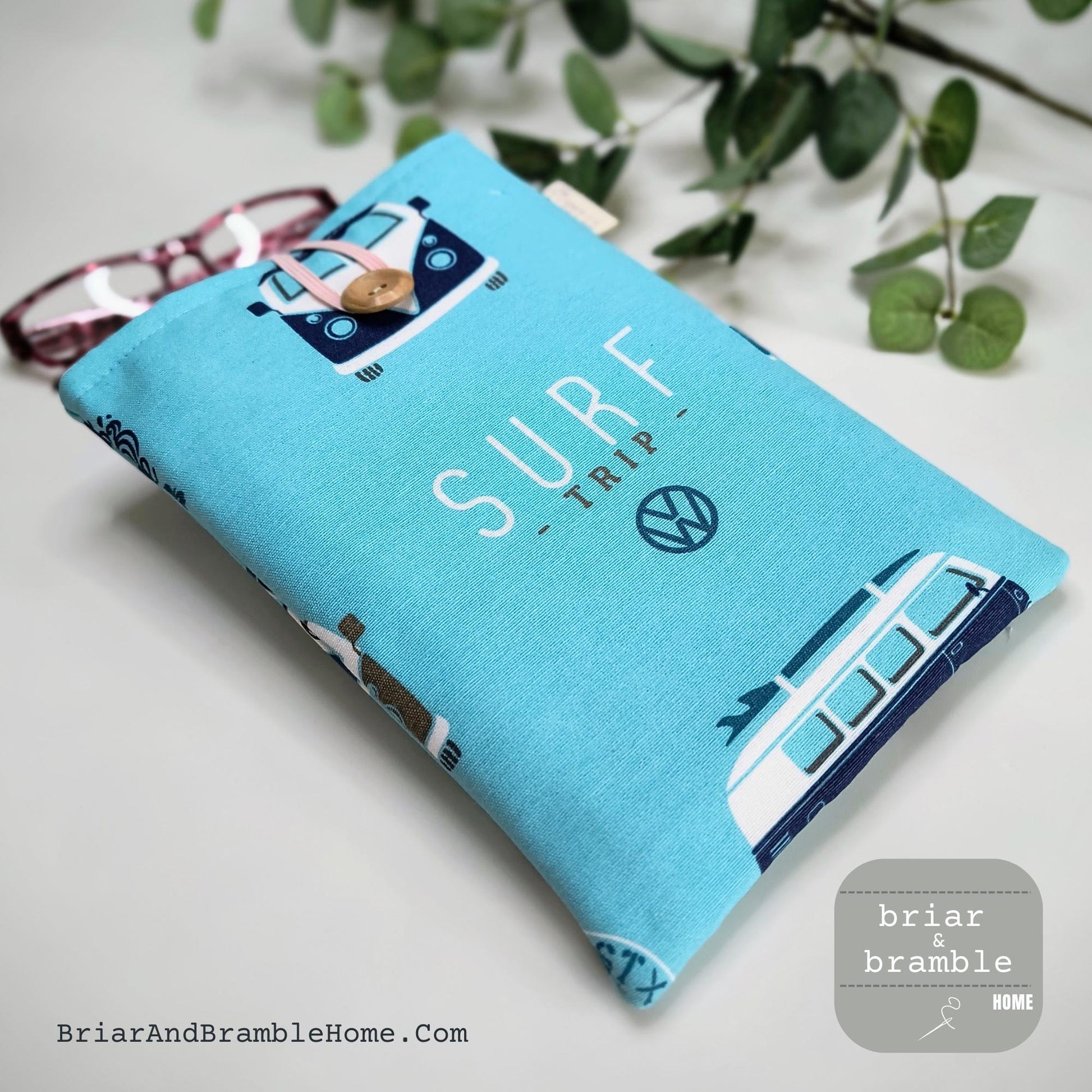 Camper Van Book Sleeve: Surfs Up Kindle Cover, Handmade Cotton Pouch