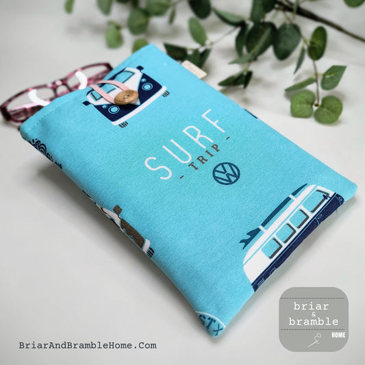 Camper Van Book Sleeve: Surfs Up Kindle Cover, Handmade Cotton Pouch