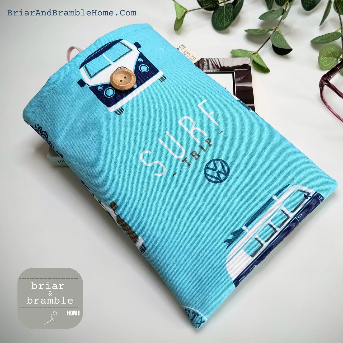 Camper Van Book Sleeve: Surfs Up Kindle Cover, Handmade Cotton Pouch