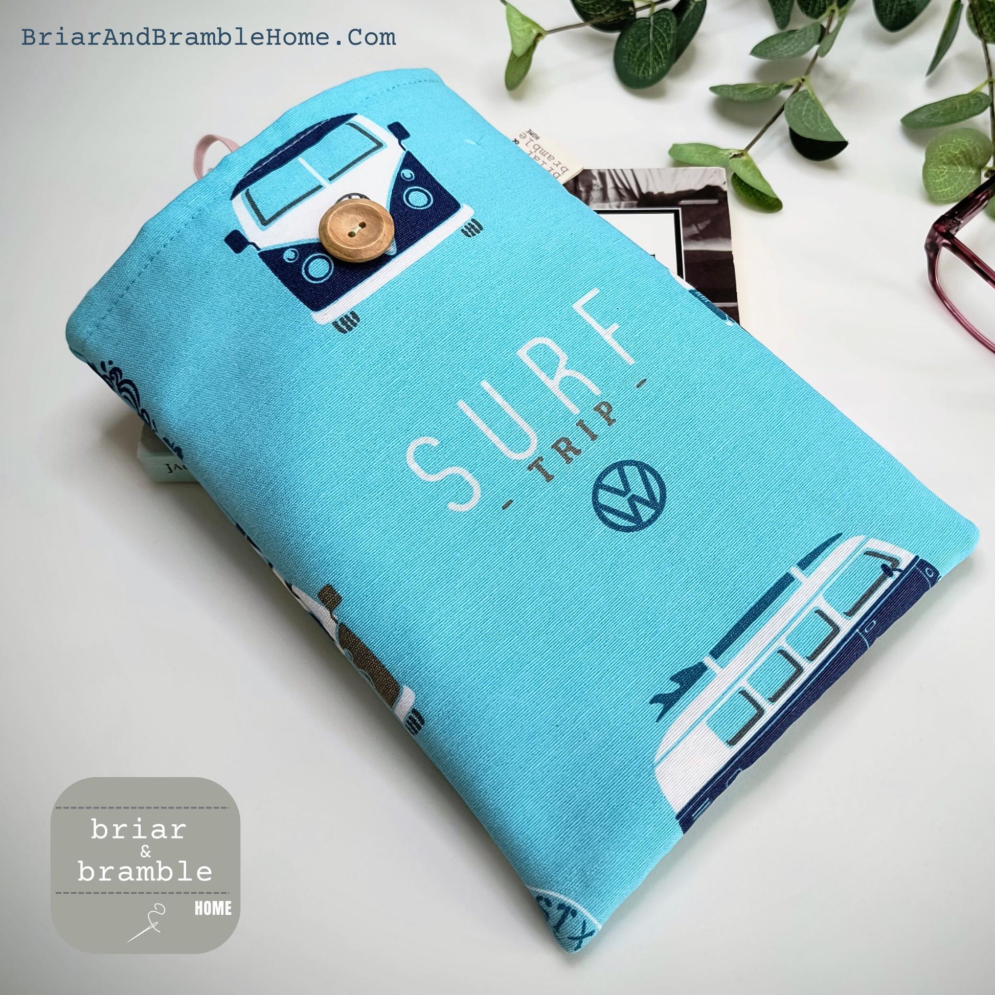 Camper Van Book Sleeve: Surfs Up Kindle Cover, Handmade Cotton Pouch