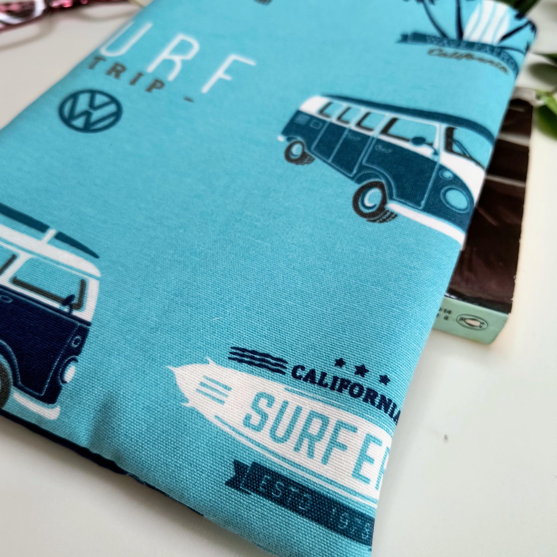 Camper Van Book Sleeve: Surfs Up Kindle Cover, Handmade Cotton Pouch