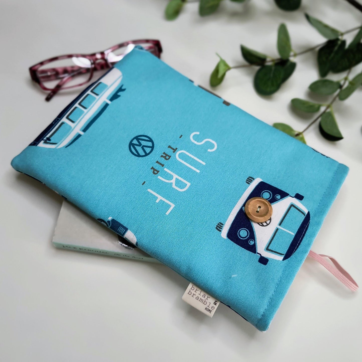 Camper Van Book Sleeve: Surfs Up Kindle Cover, Handmade Cotton Pouch
