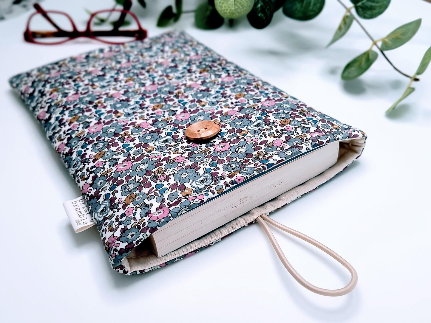 Liberty Print Book Sleeve: Grey Floral Reading Cover