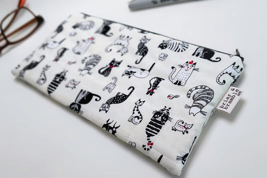 Handmade Cat Print Pencil Case: Quilted Cotton Pen Pouch