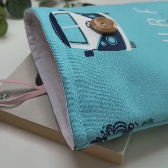Camper Van Book Sleeve: Surfs Up Kindle Cover, Handmade Cotton Pouch